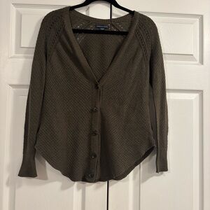 Olive American Eagle Outfitters Button-Front Cardigan with Pockets